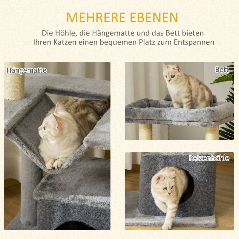Arbre à chat 90cm hamac, grotte, plateformes, peluche et sisal gris pour le jeu félin - Image 5
