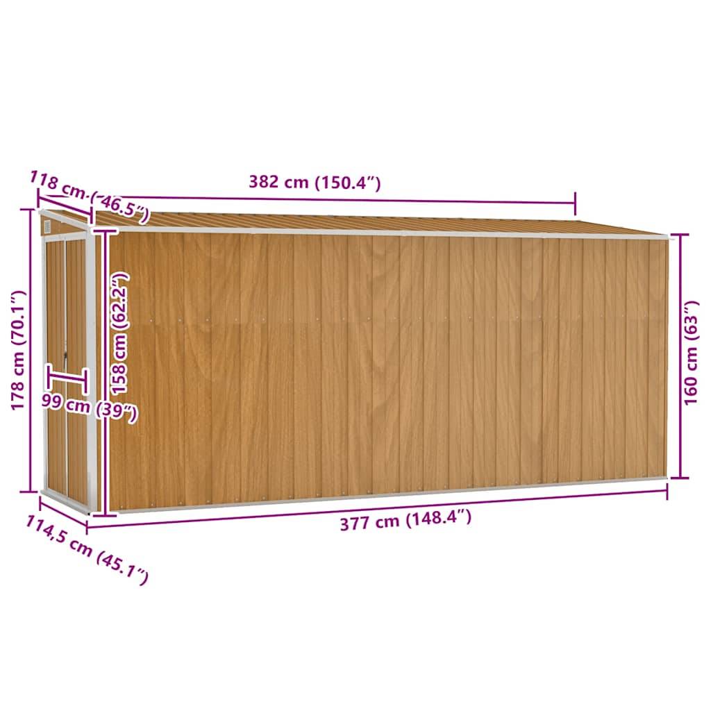 Vidaxl - Abri de jardin mural marron 118 x 382 x 178 cm Acier galvanisé vidaXL 316232 - Image 3