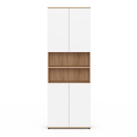 Meuble armoire colonne salle de bain TOMI 4 portes 2 niches façon hêtre et blanc - Image 3