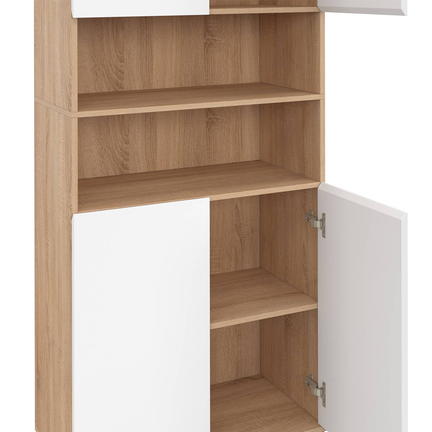 Meuble armoire colonne salle de bain TOMI 4 portes 2 niches façon hêtre et blanc - Image 6