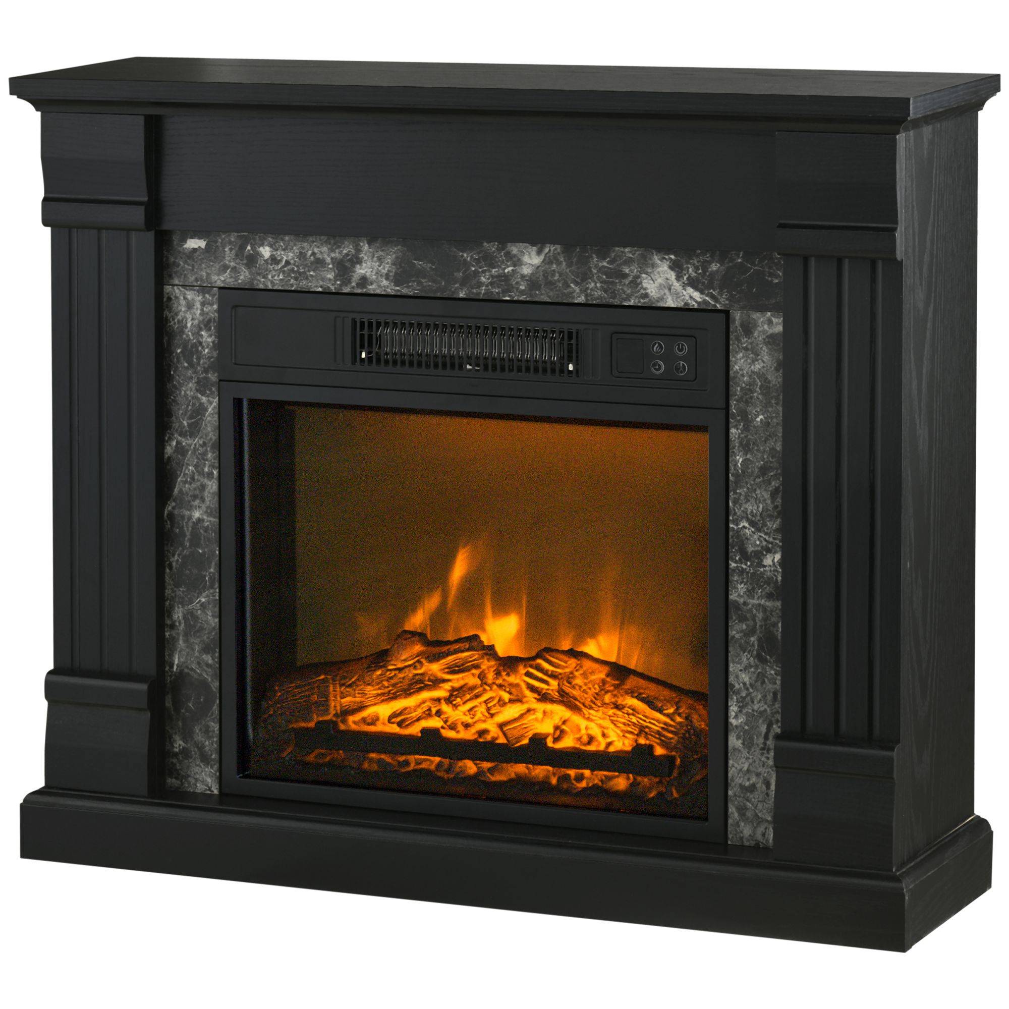 Cheminée électrique 1800W décorative effet flamme télécommande minuterie 80x21,6x67,8 cm noir - Image 2