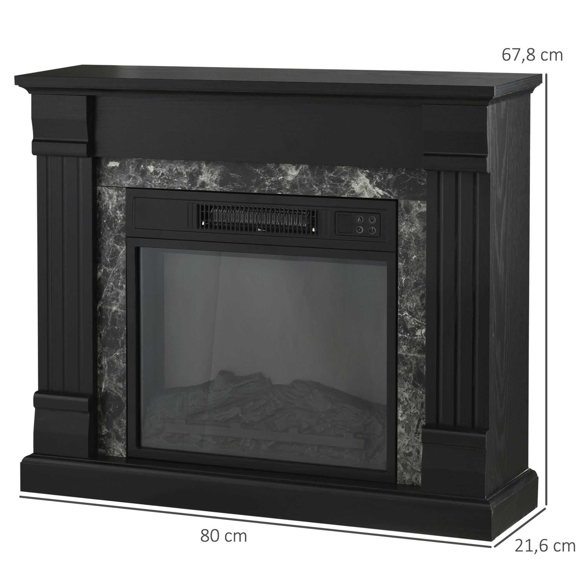 Cheminée électrique 1800W décorative effet flamme télécommande minuterie 80x21,6x67,8 cm noir - Image 5