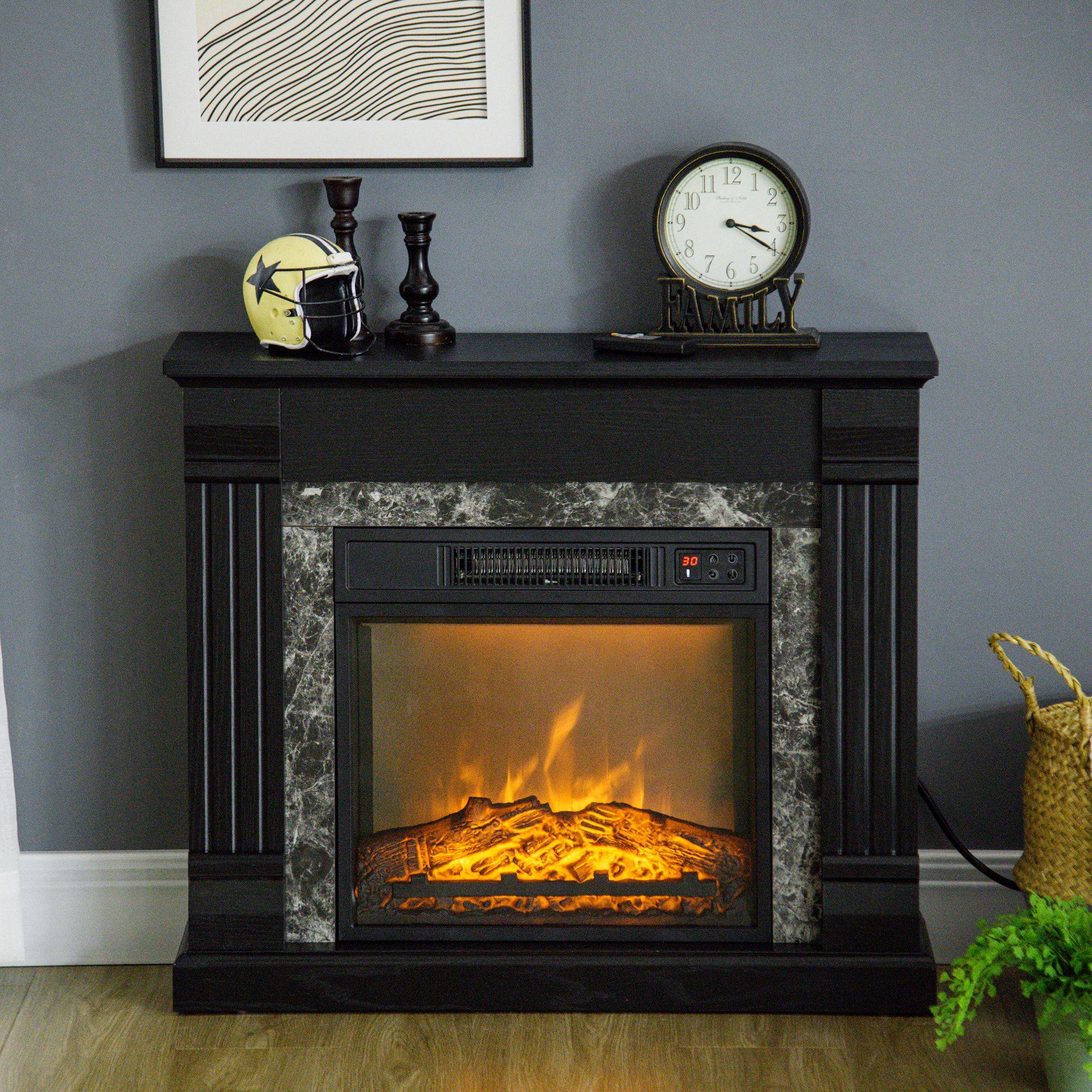 Cheminée électrique 1800W décorative effet flamme télécommande minuterie 80x21,6x67,8 cm noir - Image 4