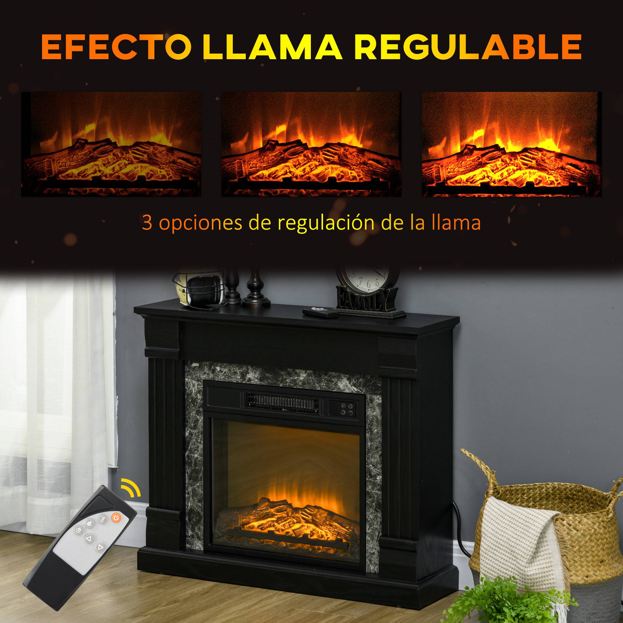 Cheminée électrique 1800W décorative effet flamme télécommande minuterie 80x21,6x67,8 cm noir - Image 6