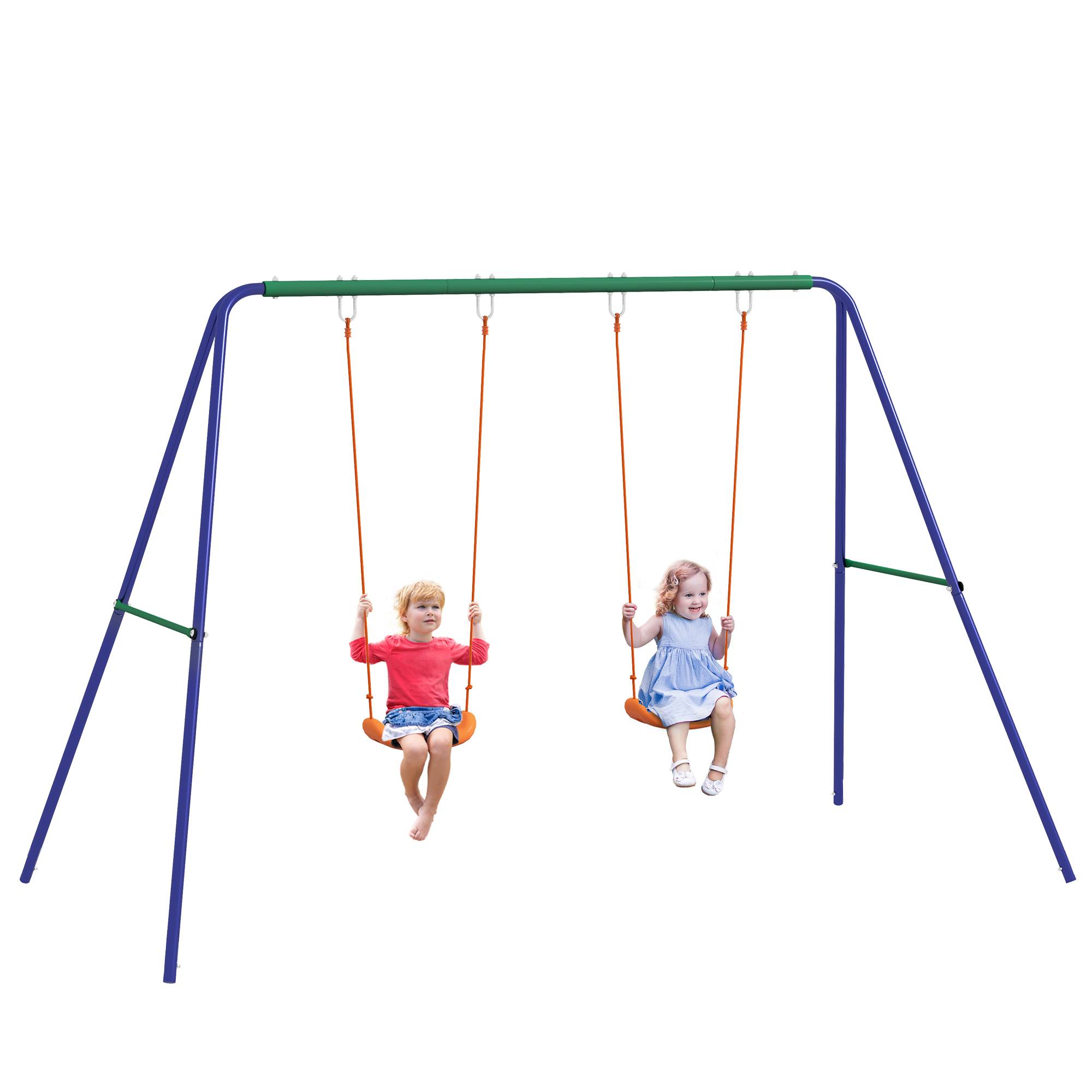 Balançoire portique balançoire pour enfants avec 2 siège de balançoire structure en métal charge max. 90 kg multicolore - Image 1