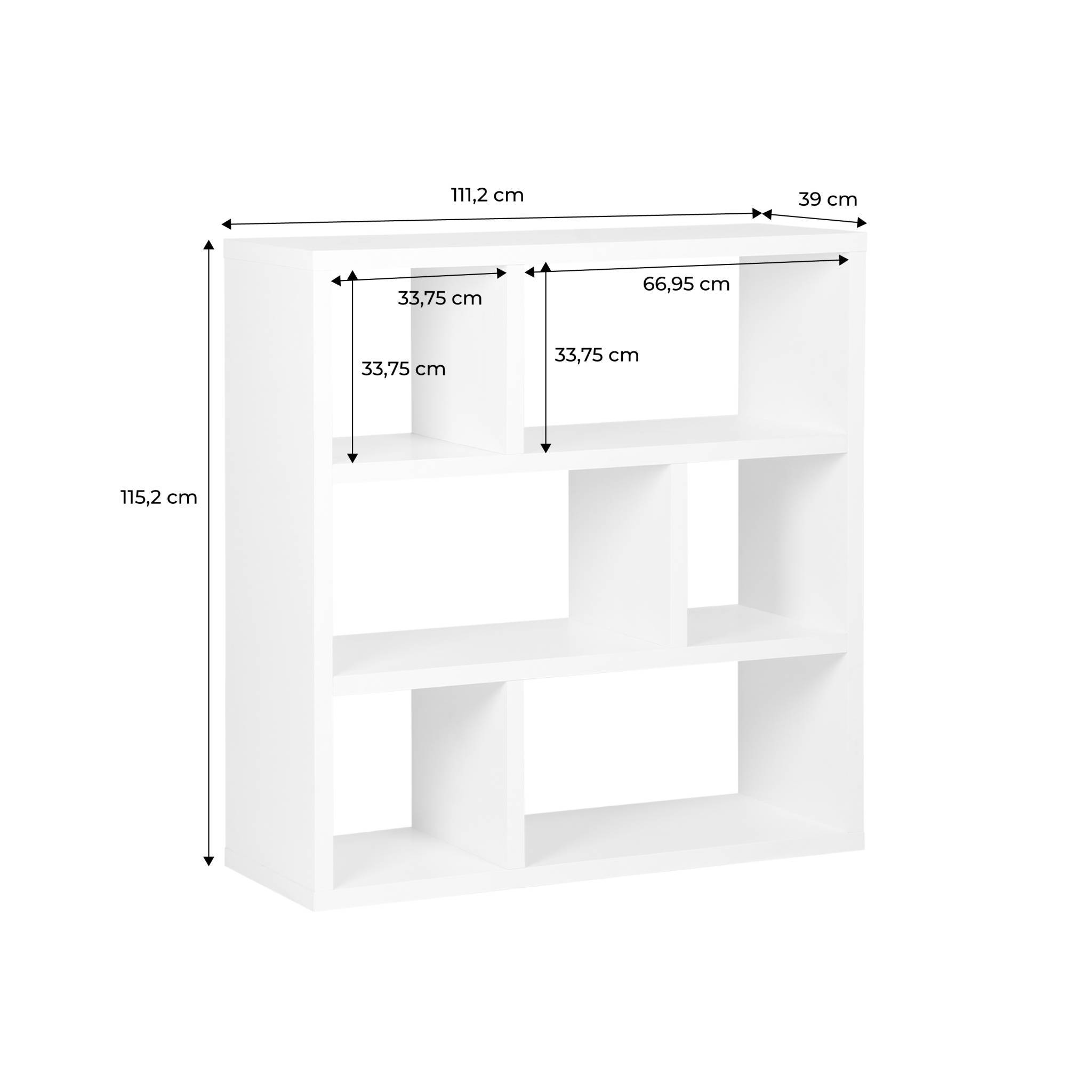 sweeek - Etagère bibliothèque asymétrique 3 niveaux 6 compartiments. casiers. effet bois blanc. L 111.2 x P 39 x H 115.2cm | sweeek - Image 4