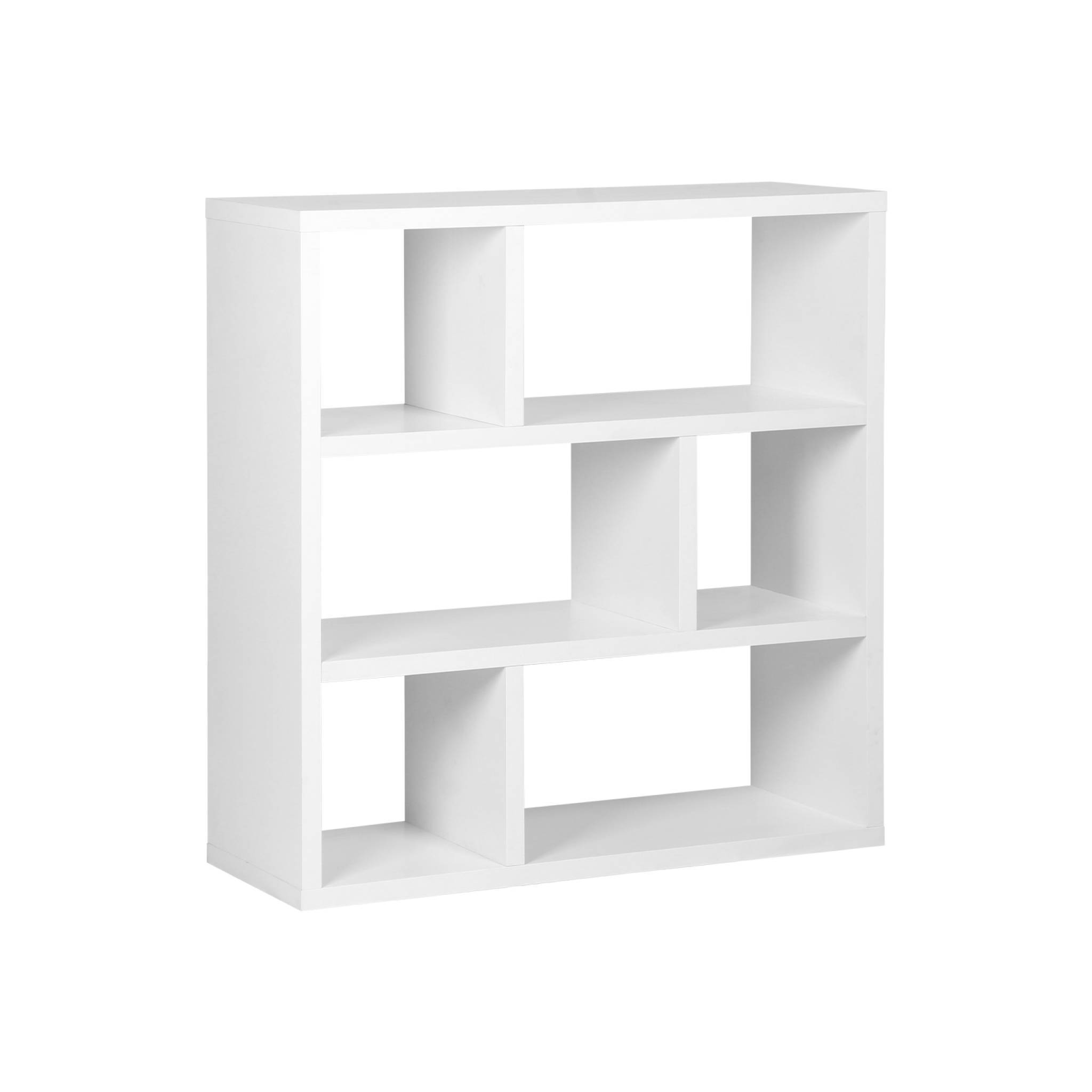 sweeek - Etagère bibliothèque asymétrique 3 niveaux 6 compartiments. casiers. effet bois blanc.  L 111.2 x P 39 x H 115.2cm | sweeek - Image 2