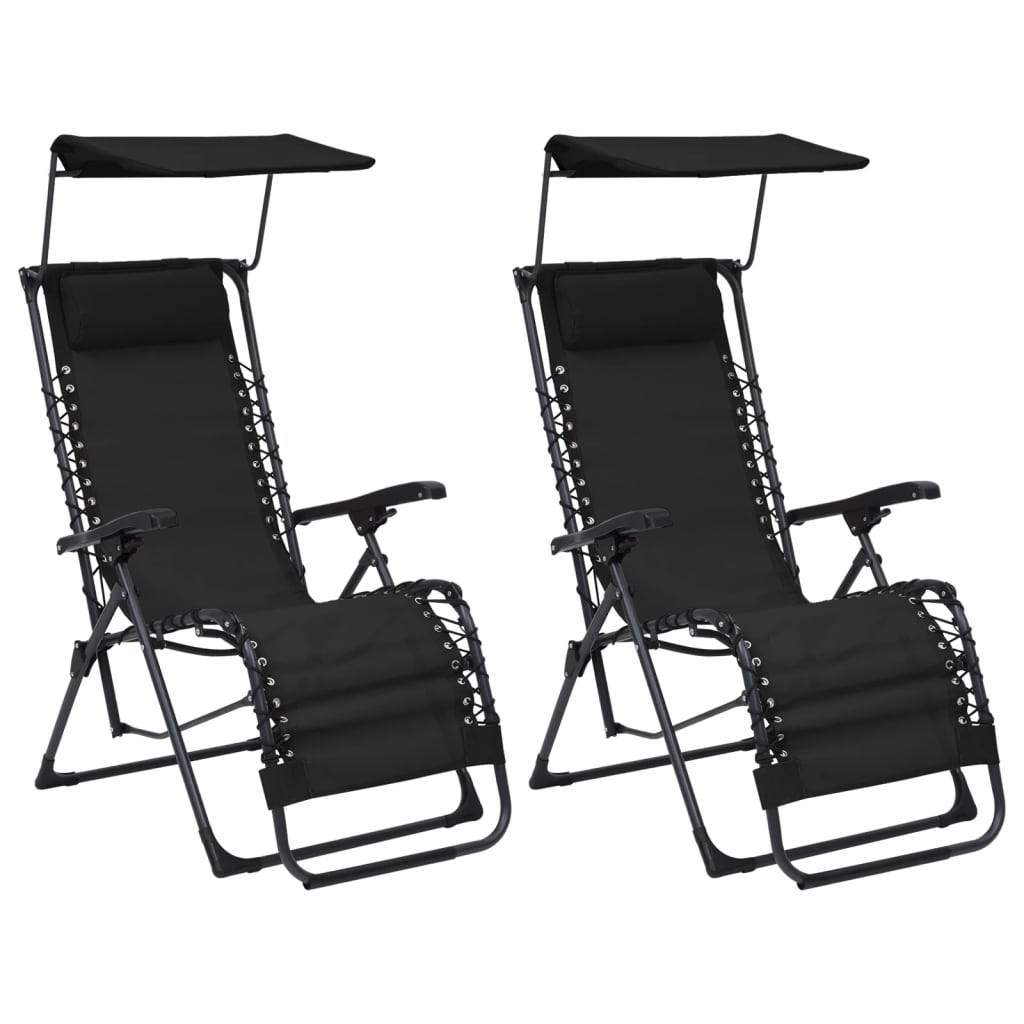 Helloshop26 - Lot de deux chaises pliables de terrasse textilène noir - Imagen 1