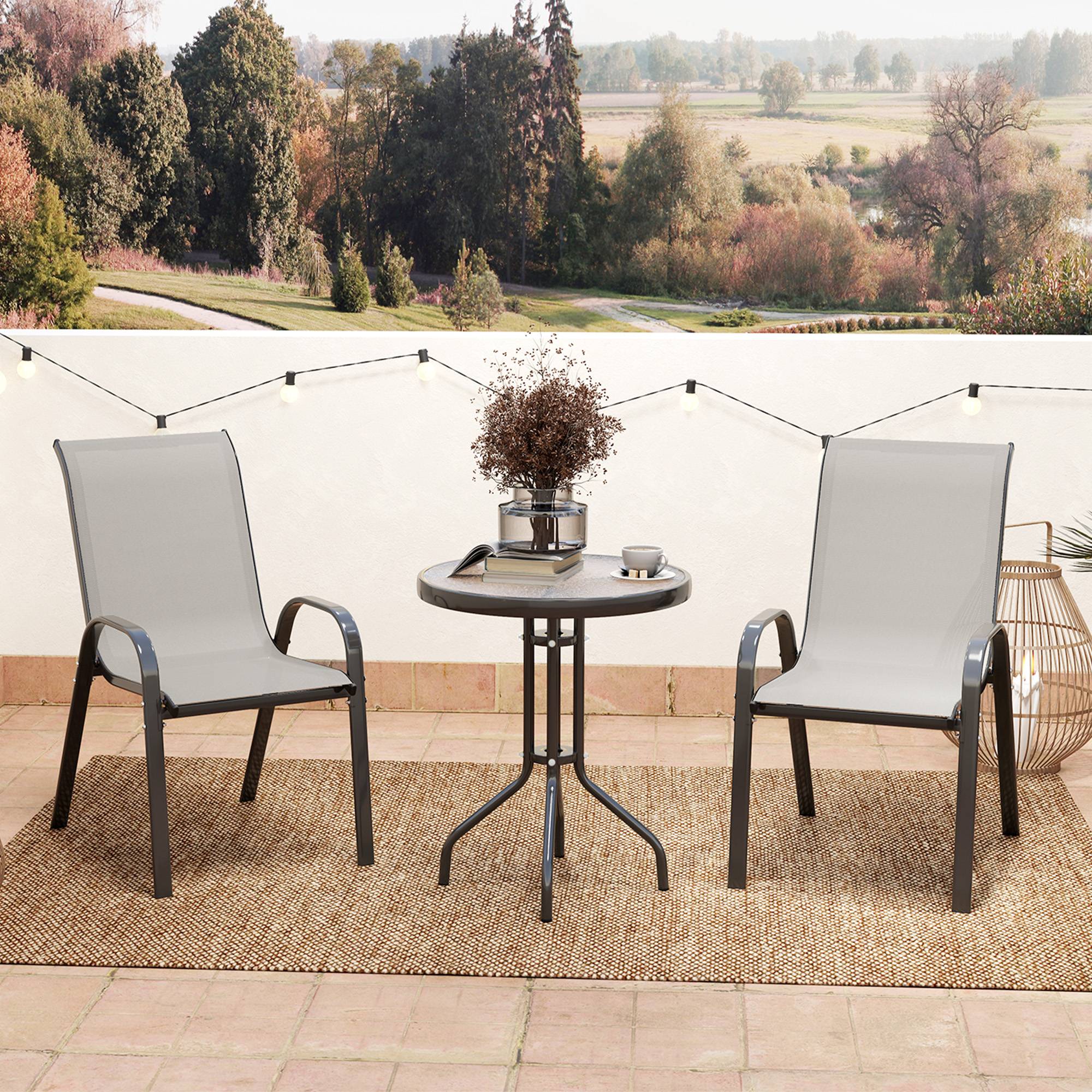 Ensemble de jardin 3 pièces acier textylène terrasse chaises empilables gris clair - ComfortXL Outdoor Living - Image 4