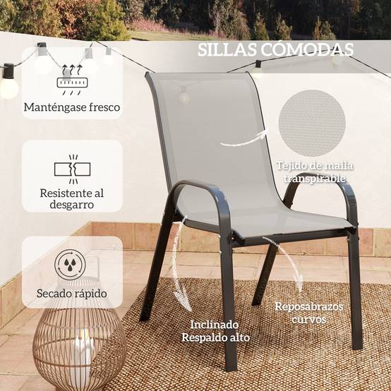 Ensemble de jardin 3 pièces acier textylène terrasse chaises empilables gris clair - ComfortXL Outdoor Living - Image 8