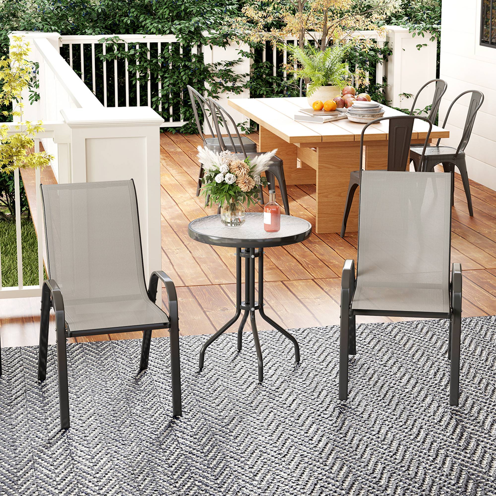 Ensemble de jardin 3 pièces acier textylène terrasse chaises empilables gris clair - ComfortXL Outdoor Living - Image 3