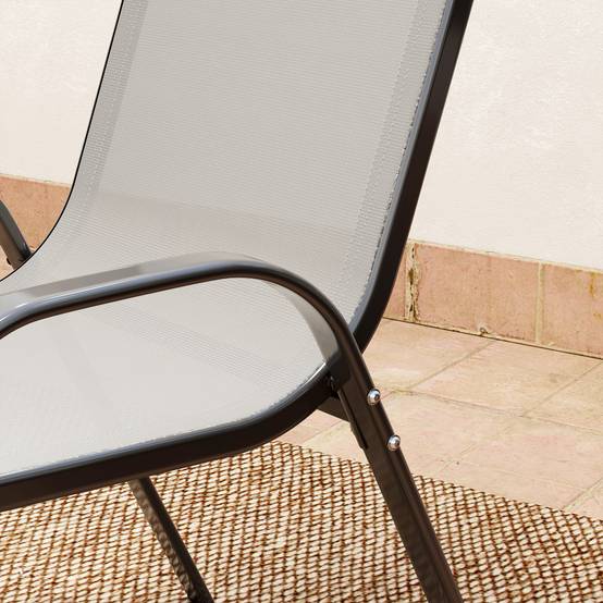 Ensemble de jardin 3 pièces acier textylène terrasse chaises empilables gris clair - ComfortXL Outdoor Living - Image 10