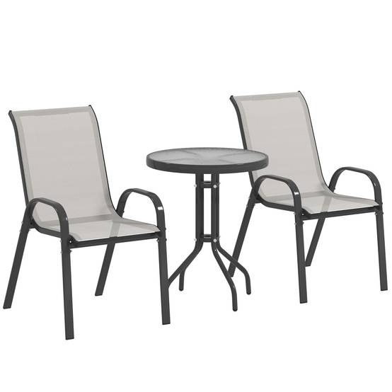 Ensemble de jardin 3 pièces acier textylène terrasse chaises empilables gris clair - ComfortXL Outdoor Living - Image 1