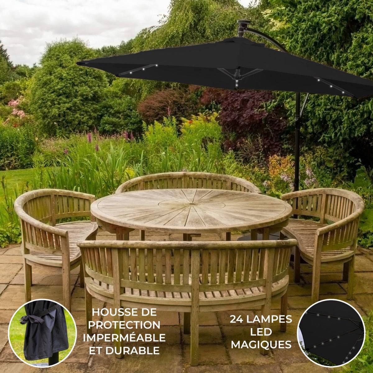 Monstershop - Parasol Noir 3m avec LED's Intégrés - Imagen 2