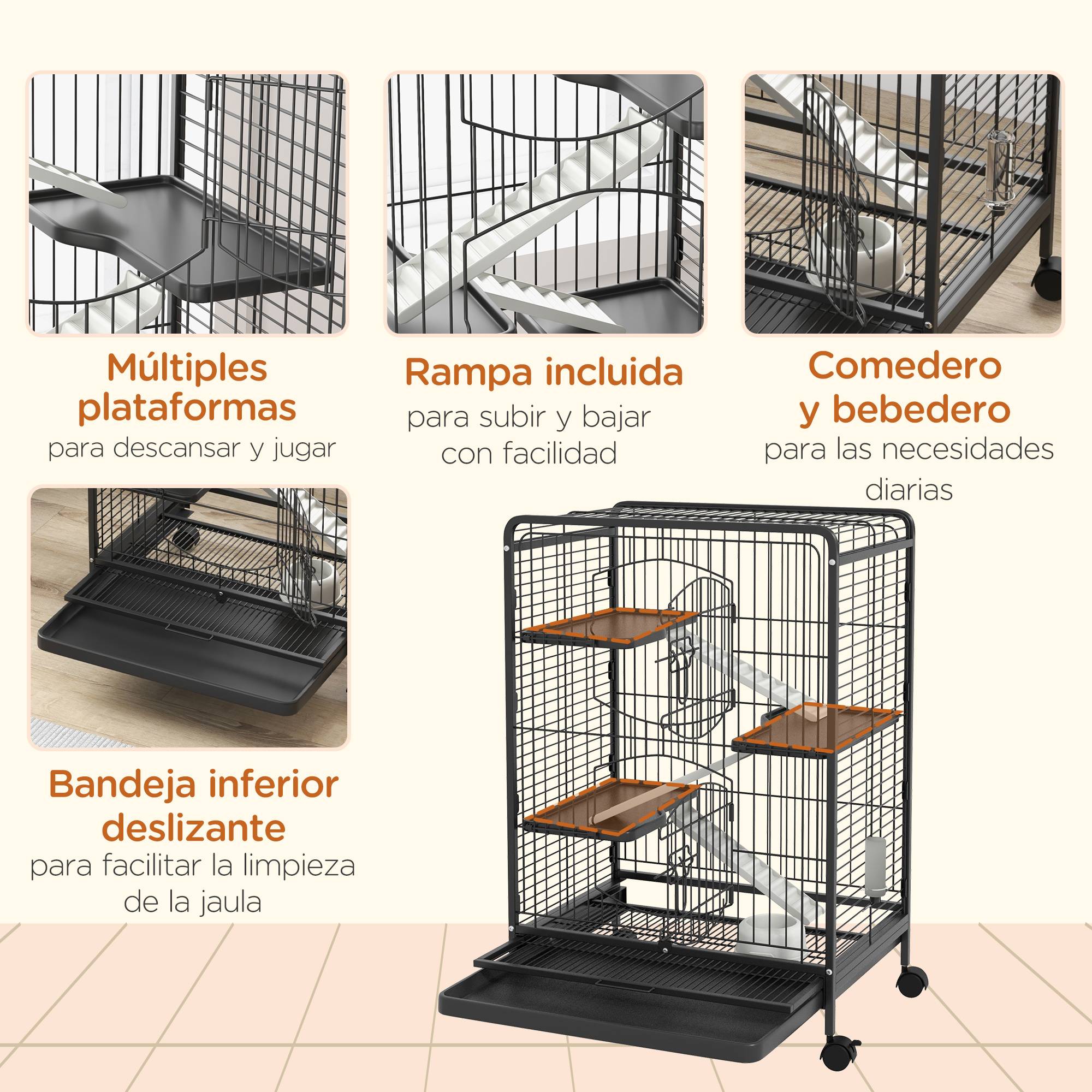Cage Métal Multi-Niveaux Pour Furets Chinchillas Sur Roues 61x44x95cm Noir - ComfortXL Outdoor Living - Image 8