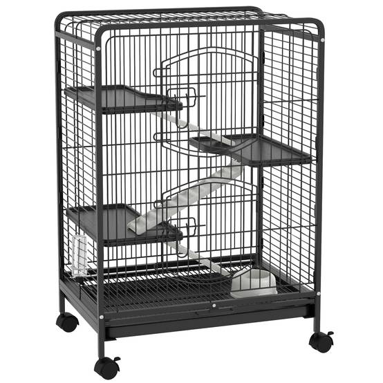 Cage Métal Multi-Niveaux Pour Furets Chinchillas Sur Roues 61x44x95cm Noir - ComfortXL Outdoor Living - Image 2