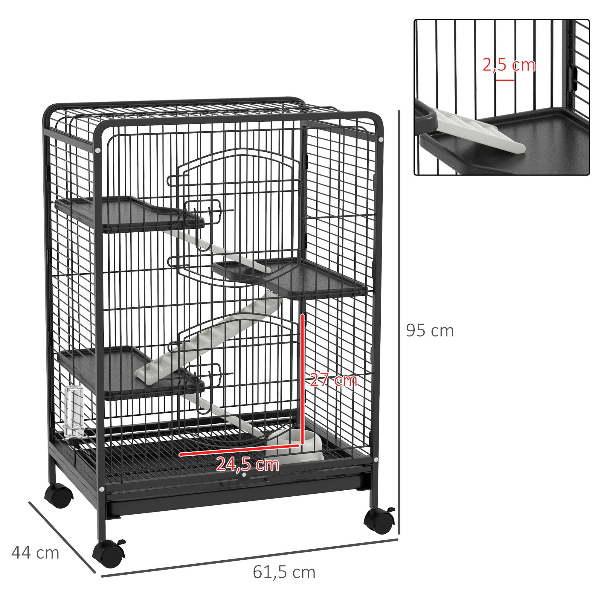 Cage Métal Multi-Niveaux Pour Furets Chinchillas Sur Roues 61x44x95cm Noir - ComfortXL Outdoor Living - Image 5