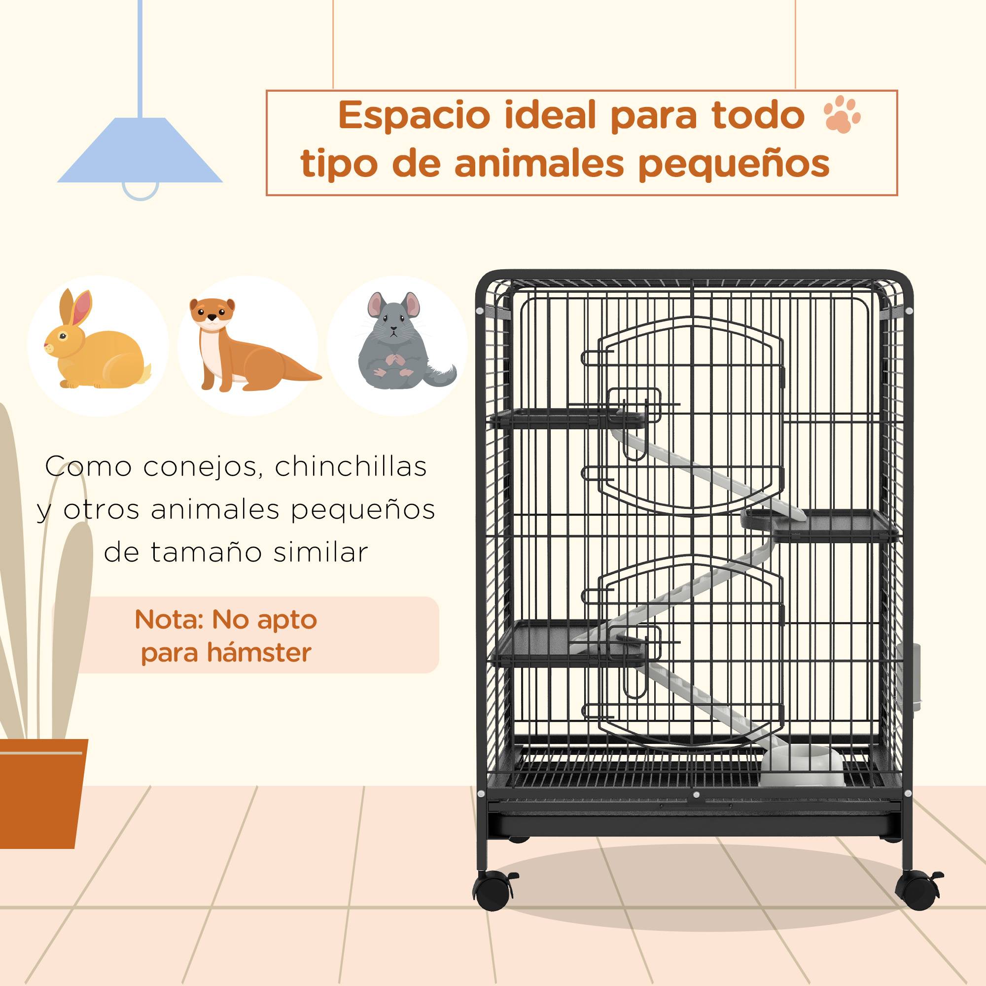 Cage Métal Multi-Niveaux Pour Furets Chinchillas Sur Roues 61x44x95cm Noir - ComfortXL Outdoor Living - Image 6