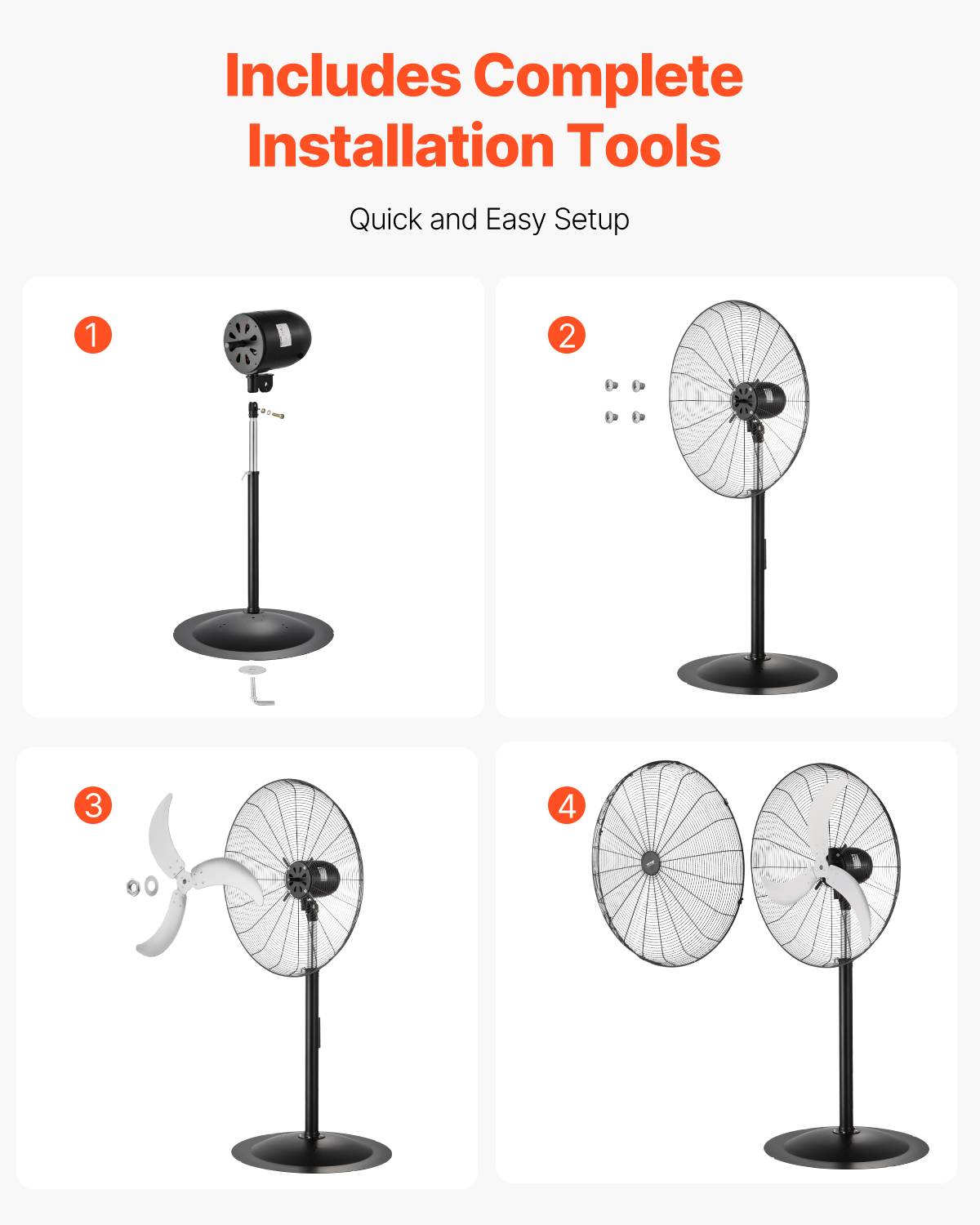 VEVOR Ventilateur pied industriel 688 mm, oscillant 85°, 9100 CFM, noir. - Image 6