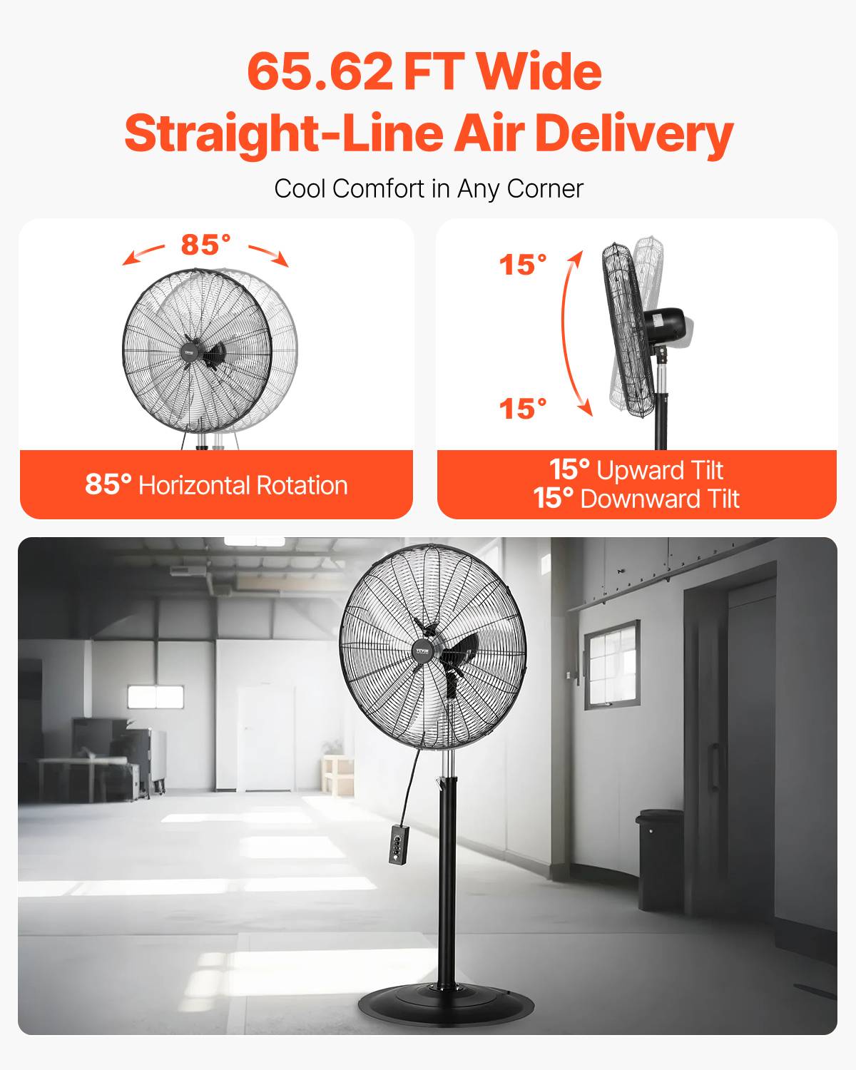 VEVOR Ventilateur pied industriel 688 mm, oscillant 85°, 9100 CFM, noir. - Image 4