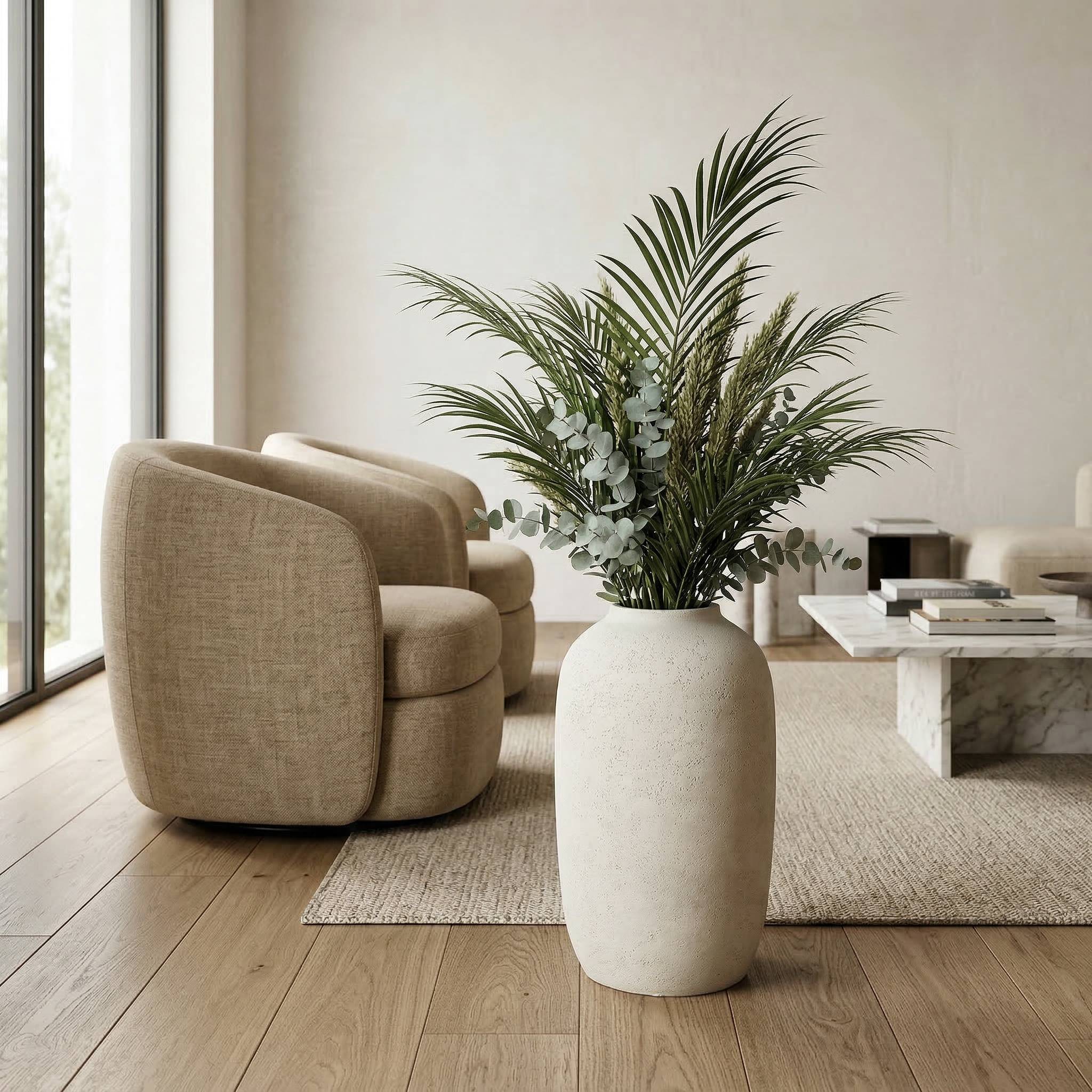 Grand pot de fleurs effet béton intérieur extérieur imperméable 30x51cm blanc - ComfortXL Outdoor Living - Image 4