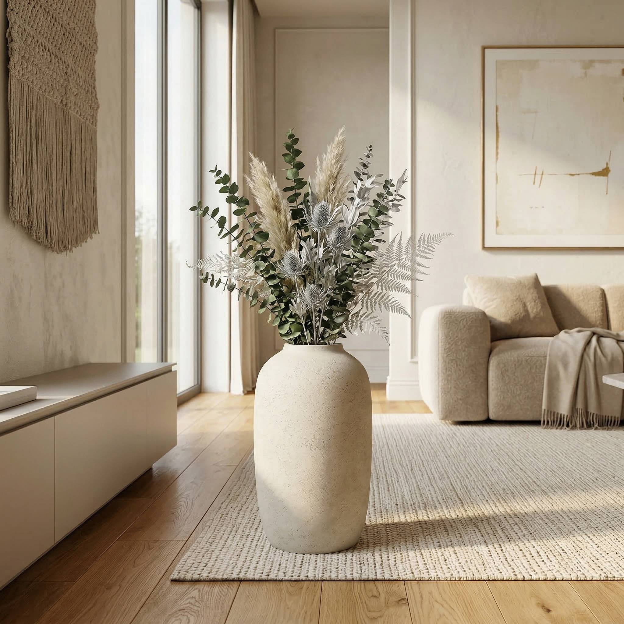 Grand pot de fleurs effet béton intérieur extérieur imperméable 30x51cm blanc - ComfortXL Outdoor Living - Image 3