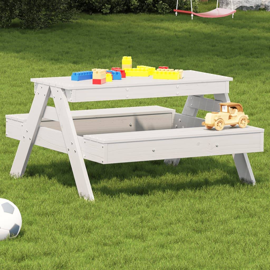 ComfortXL - Table de Jardin pour Enfants Blanche en Bois de Pin avec Bancs Intégrés, 88x97cm – ComfortXL Outdoor Living