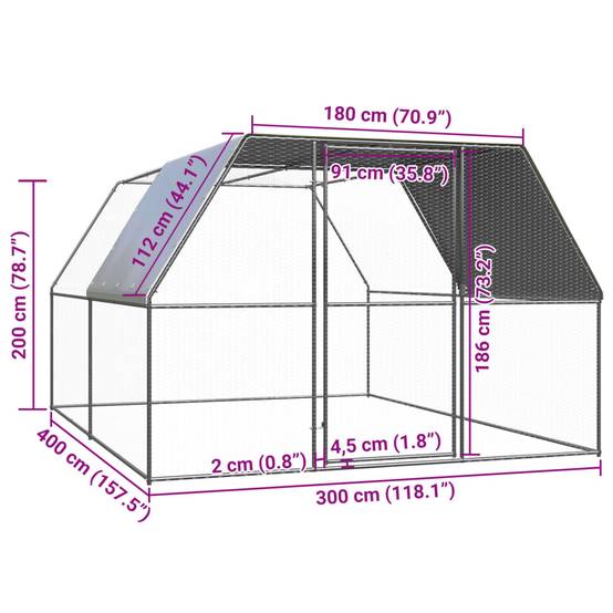 Vidaxl - Poulailler d'extérieur 3x4x2 m Acier galvanisé vidaXL 3089324 - Image 3
