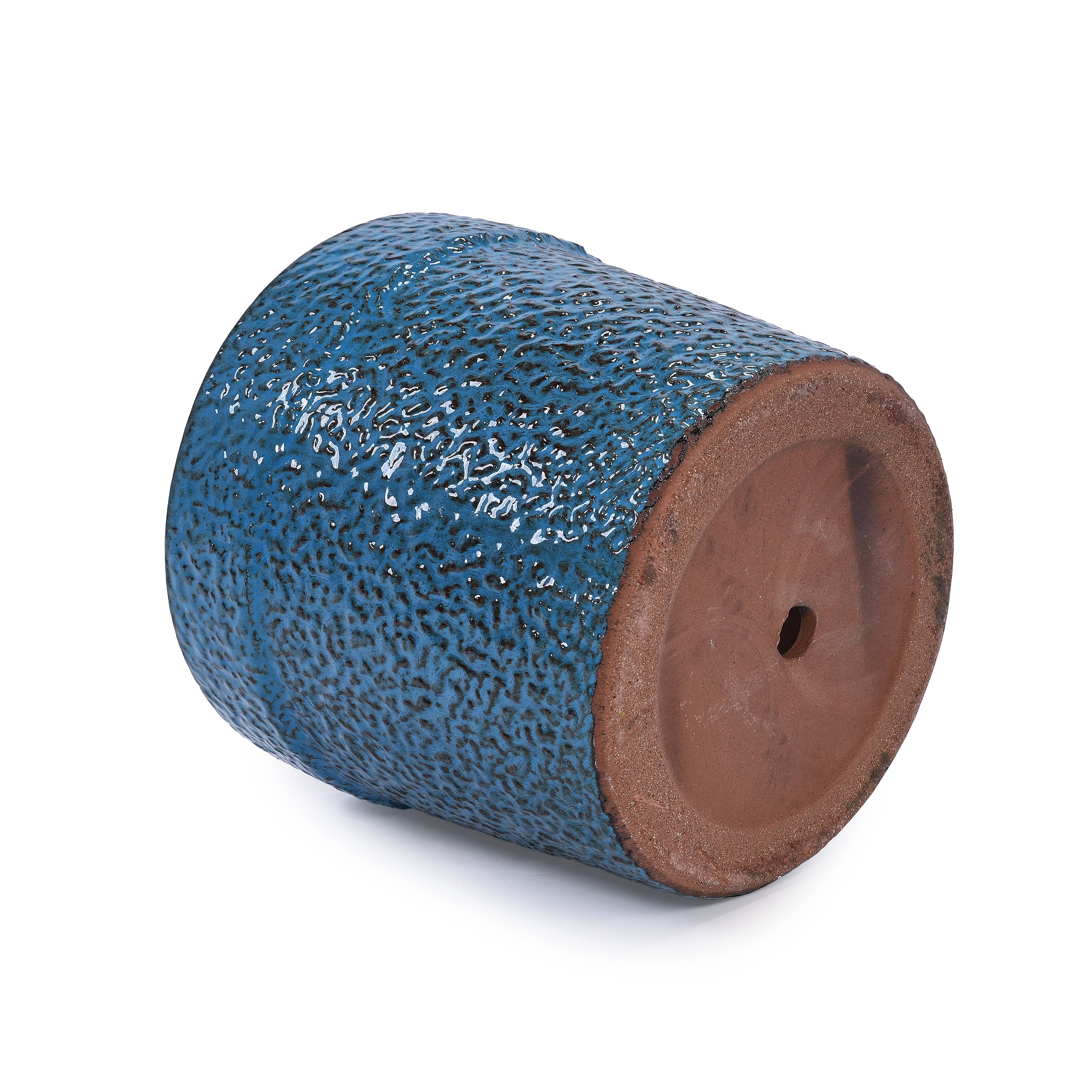 Lot de 3 pots de fleurs en céramique pour intérieur et extérieur avec drainage Bleu Antique - ComfortXL Outdoor Living - Image 5