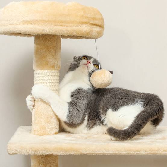 Arbre à chat géant 70 x 40 x 152 cm avec plusieurs plateformes, hamac et poteaux, beige - Image 10
