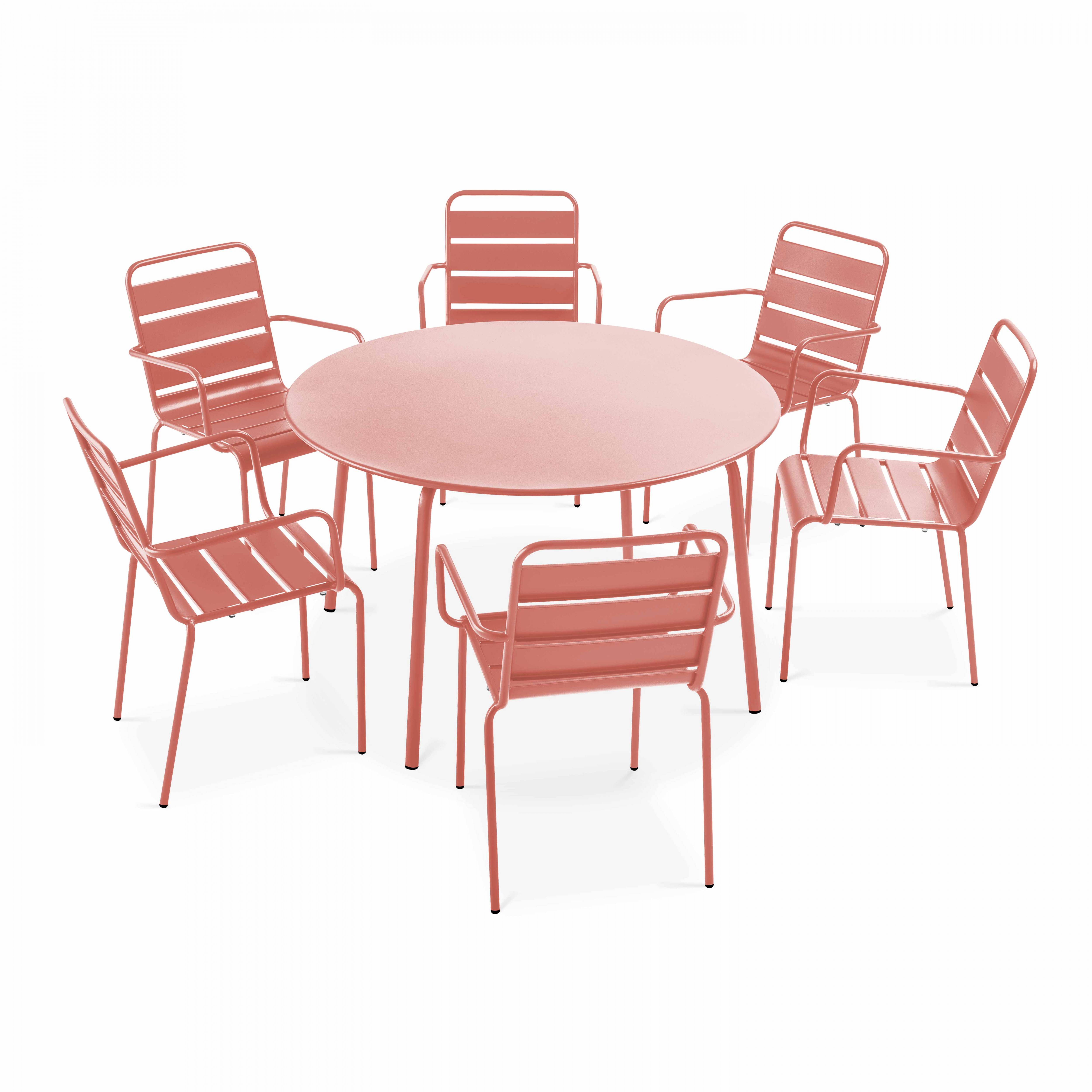 Oviala - Ensemble table de jardin ronde et 6 fauteuils acier argile Palavas - Oviala - Imagen 1
