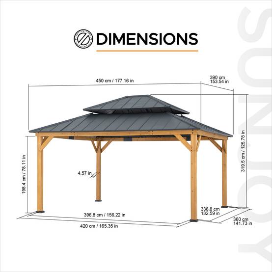 Gazebo en bois de cèdre TRIVOR - 390 cm x 450 cm, anthracite - Image 3