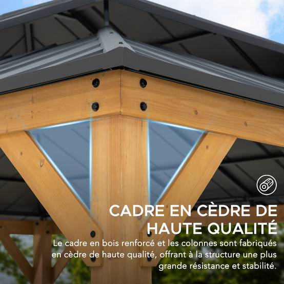 Gazebo en bois de cèdre TRIVOR - 390 cm x 450 cm, anthracite - Image 4