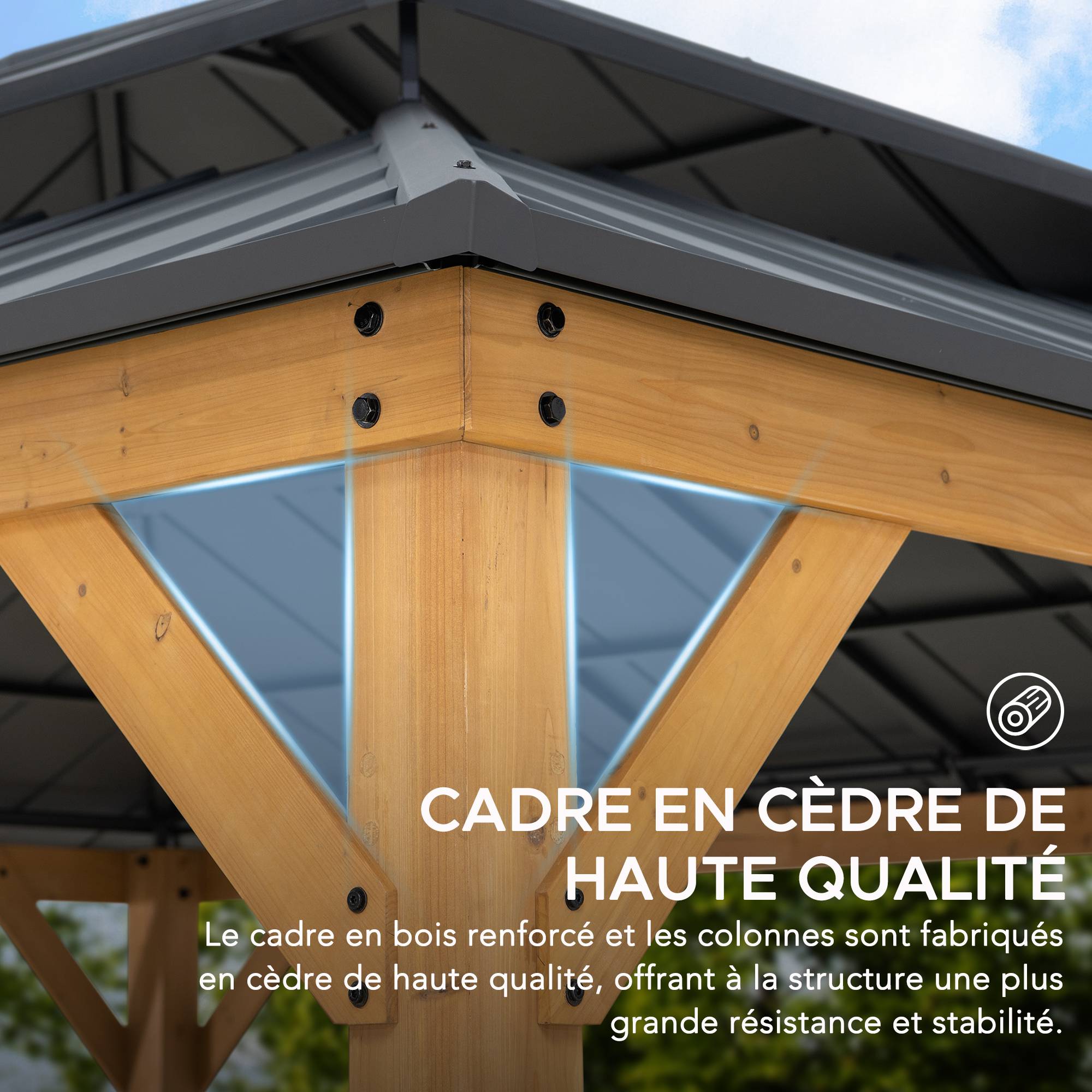 Gazebo en bois de cèdre TRIVOR - 390 cm x 450 cm, anthracite - Image 4