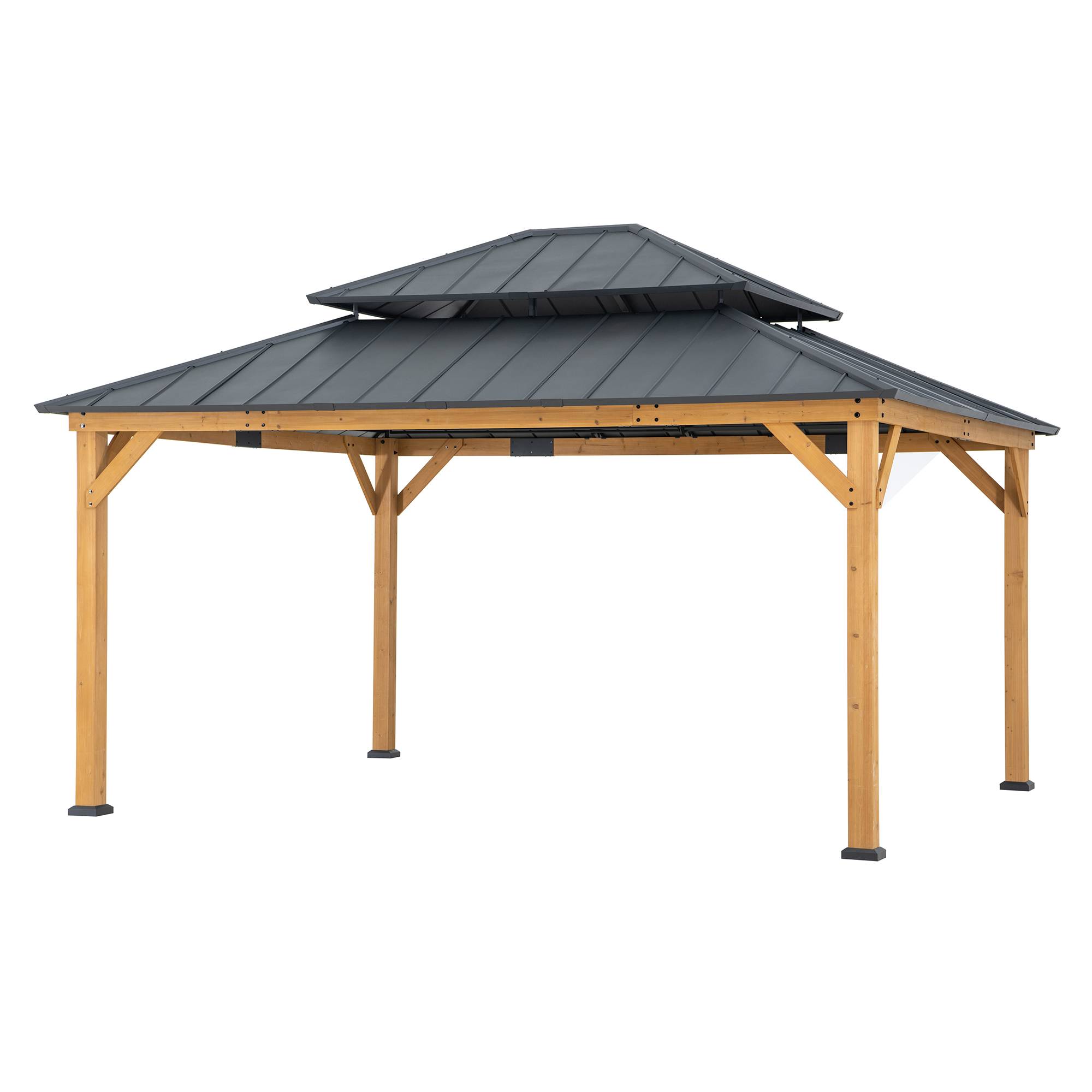 Gazebo en bois de cèdre TRIVOR - 390 cm x 450 cm, anthracite - Image 1