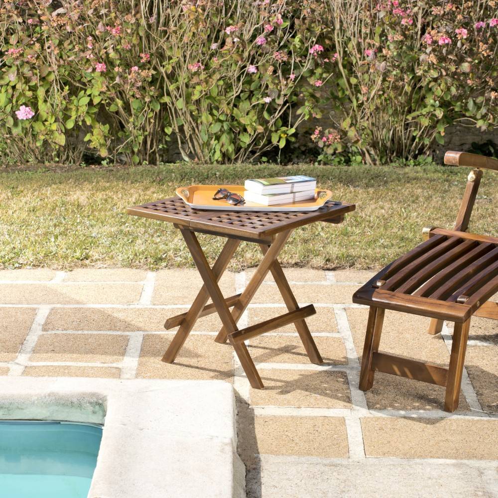 Macabane - MAEVA - Table pique nique de jardin carrée 50x50cm bois teck huilé - Imagen 2