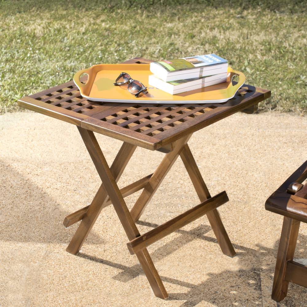 Macabane - MAEVA - Table pique nique de jardin carrée 50x50cm bois teck huilé - Imagen 3