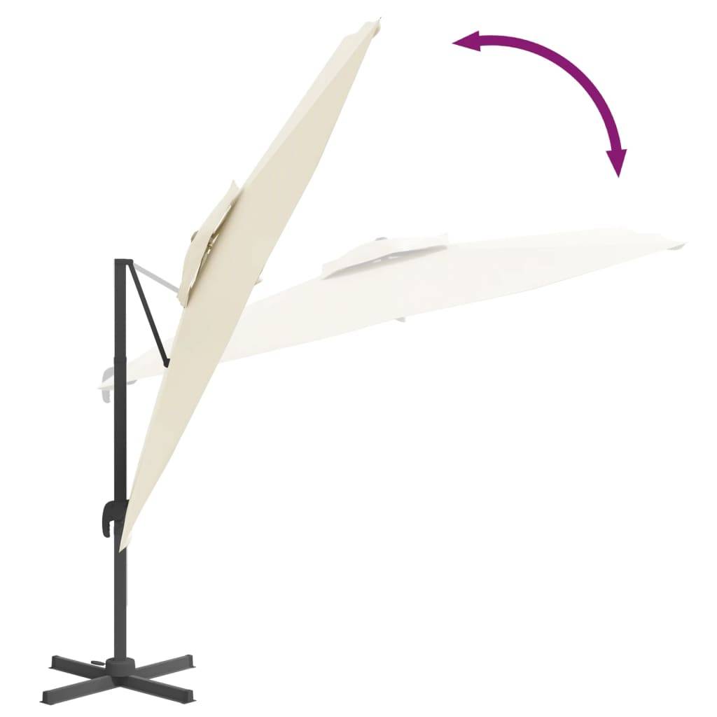 Helloshop26 - Parasol meuble de jardin cantilever à double toit blanc 400 x 300 cm sable - Imagen 6