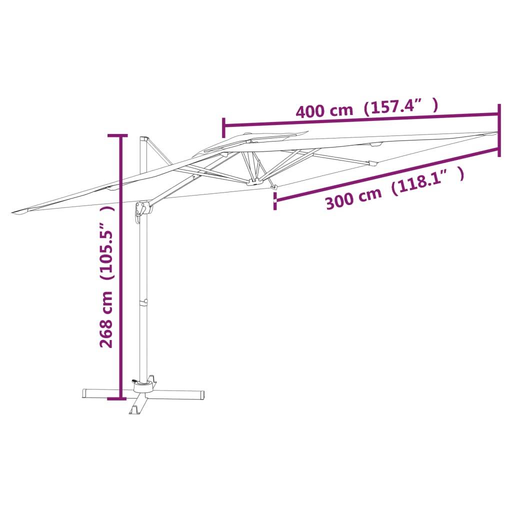 Helloshop26 - Parasol meuble de jardin cantilever à double toit blanc 400 x 300 cm sable - Imagen 8