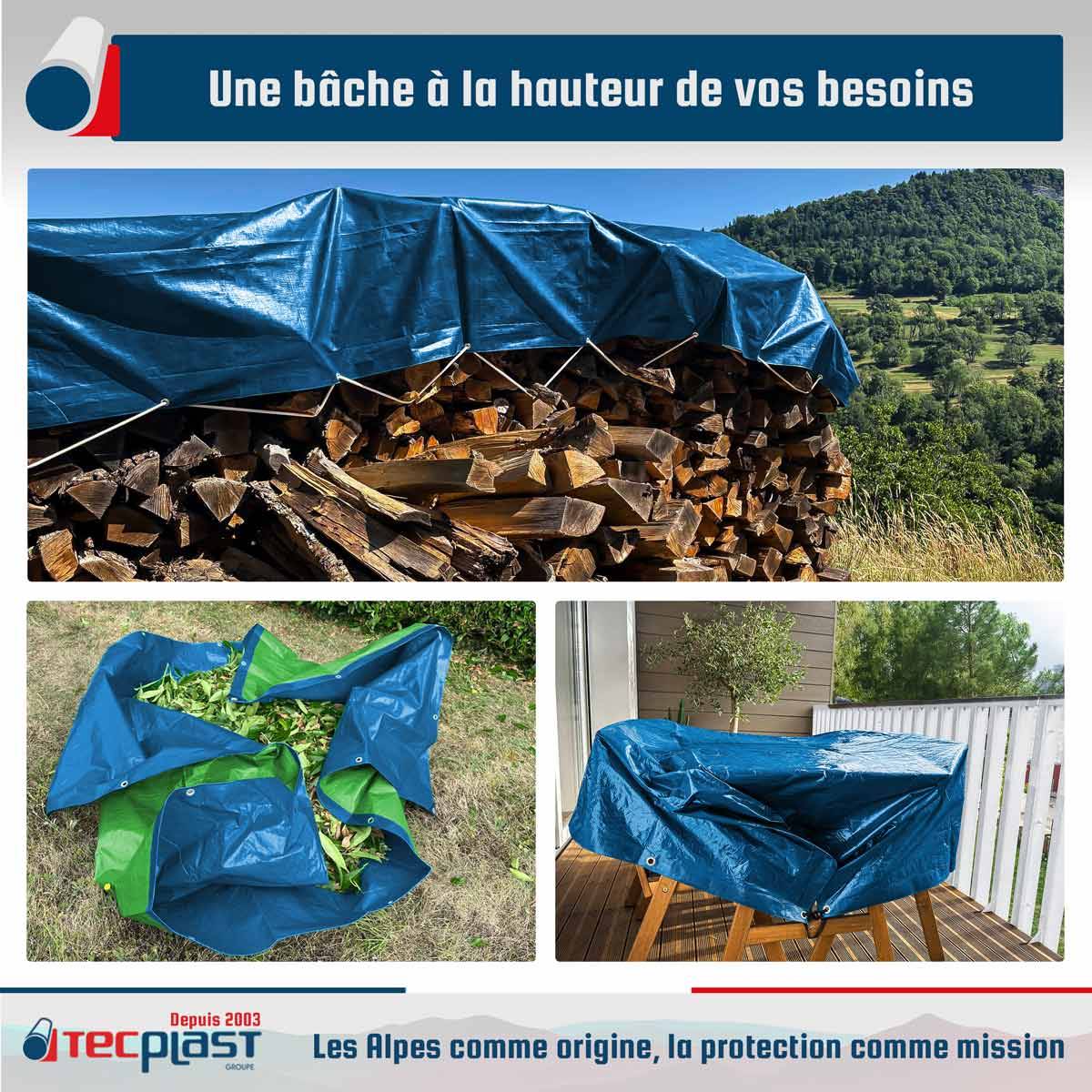 Bâche de Protection 5x8 m SR150MU Bleue et Verte - Haute Qualité - Bâche d'extérieur imperméable avec oeillets TECPLAST - Image 2
