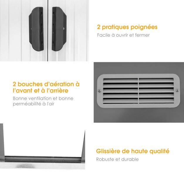 Helloshop26 - Abri de jardin à l'extérieur en acier galvanisé avec 2 portes 4 bouches d'aération pour stocker outils 238 x 131 x 181cm gris+blanc - Imagen 4