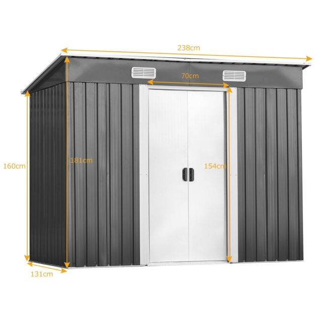 Helloshop26 - Abri de jardin à l'extérieur en acier galvanisé avec 2 portes 4 bouches d'aération pour stocker outils 238 x 131 x 181cm gris+blanc - Imagen 3