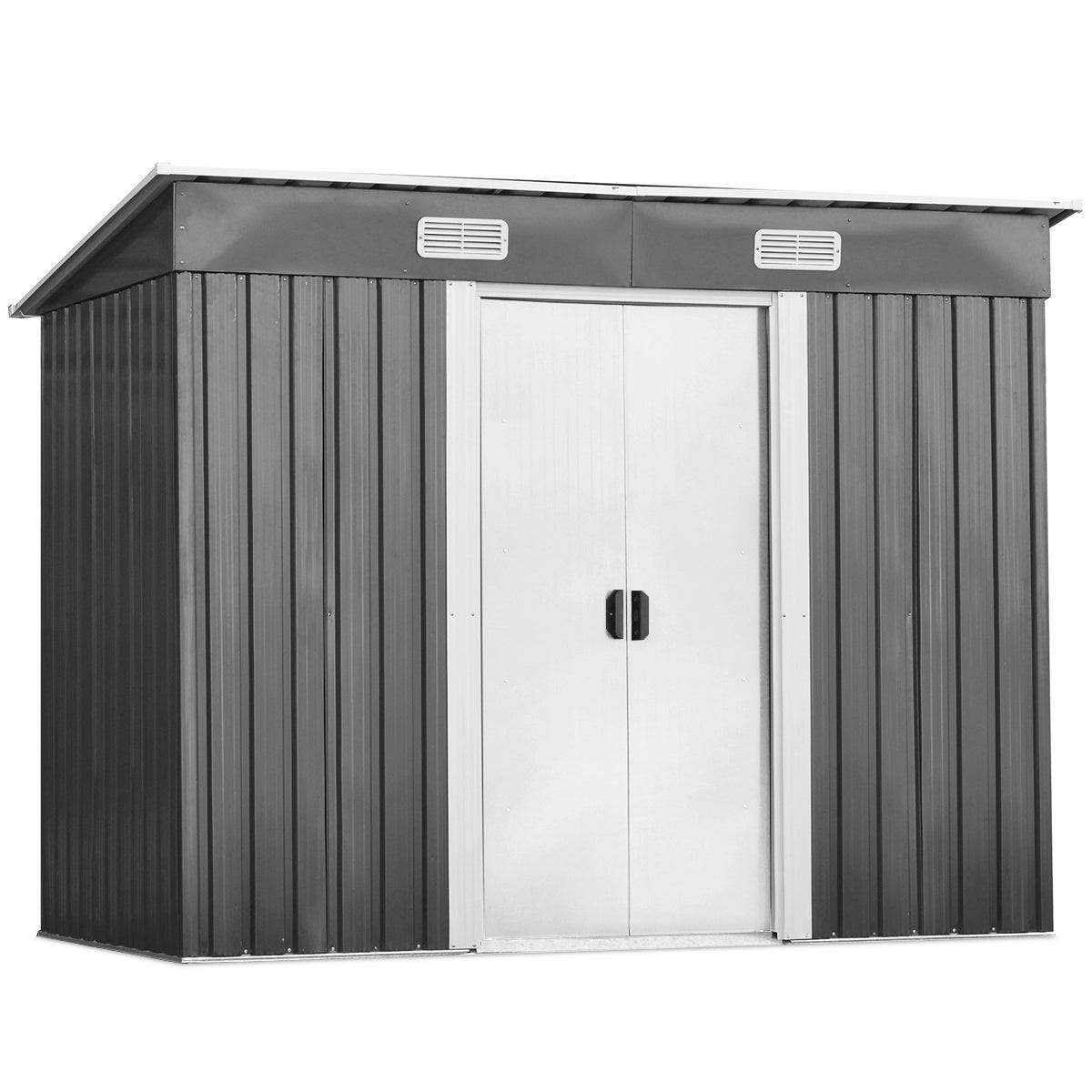 Helloshop26 - Abri de jardin à l'extérieur en acier galvanisé avec 2 portes 4 bouches d'aération pour stocker outils 238 x 131 x 181cm gris+blanc - Imagen 1