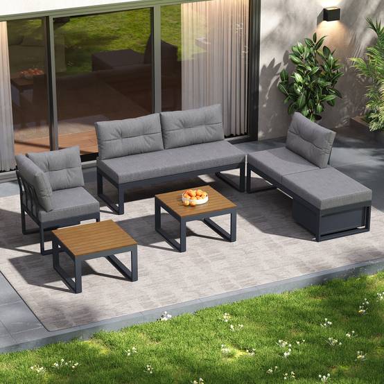 ComfortXL - Salon de jardin modulable métal terrasse dossier inclinable 4 places gris foncé - ComfortXL Outdoor Living - Image 1
