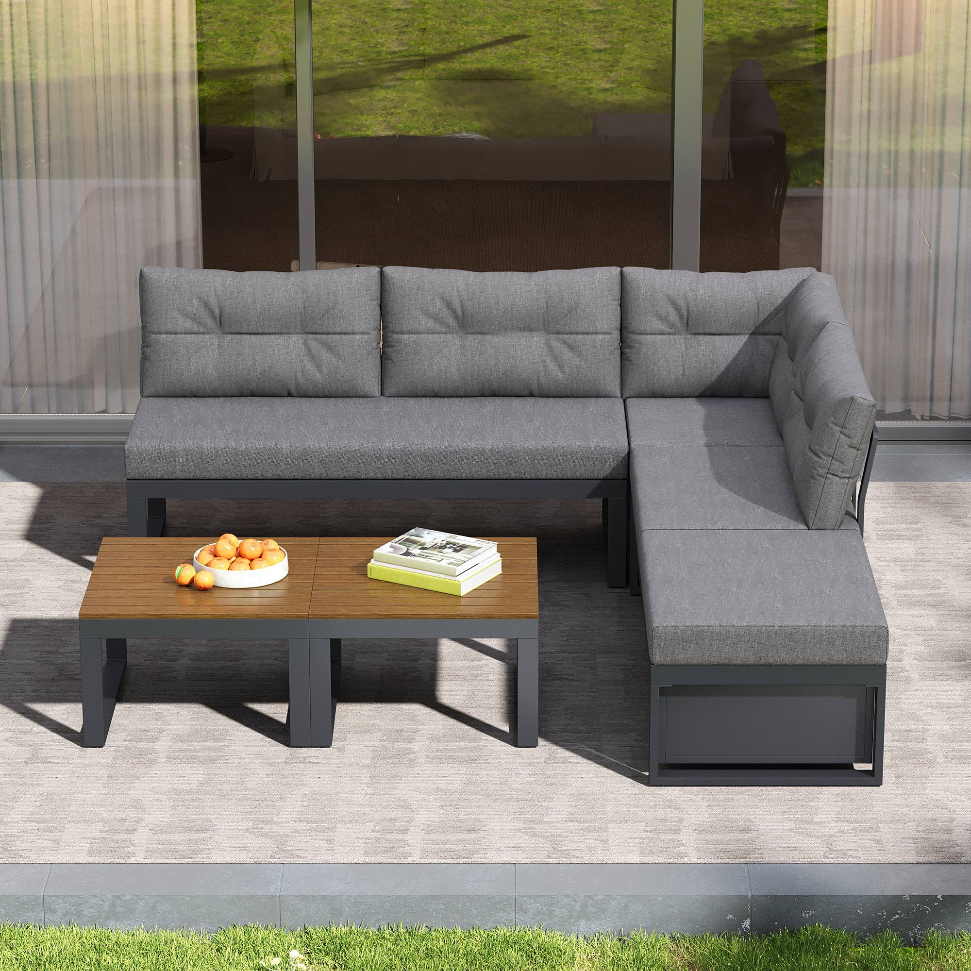 ComfortXL - Salon de jardin modulable métal terrasse dossier inclinable 4 places gris foncé - ComfortXL Outdoor Living - Image 9