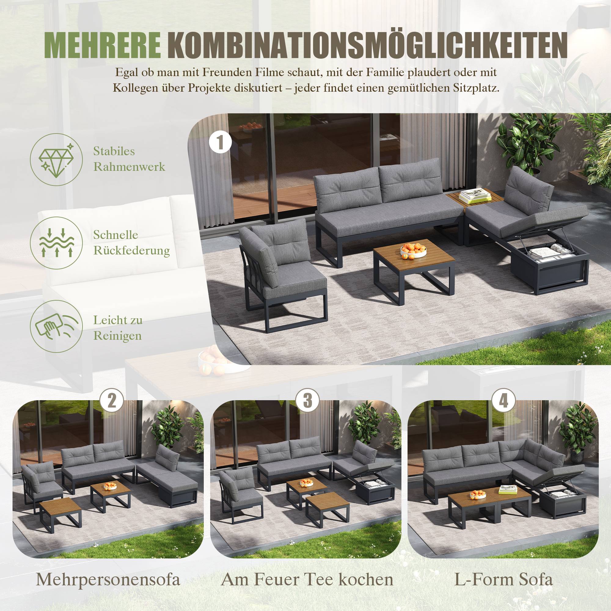 ComfortXL - Salon de jardin modulable métal terrasse dossier inclinable 4 places gris foncé - ComfortXL Outdoor Living - Image 4