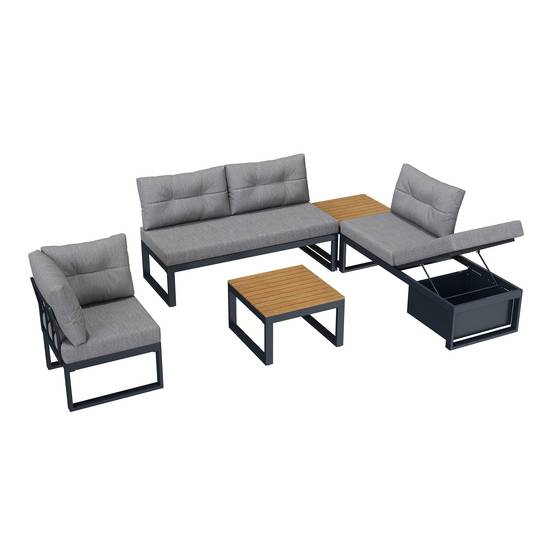 ComfortXL - Salon de jardin modulable métal terrasse dossier inclinable 4 places gris foncé - ComfortXL Outdoor Living - Image 2