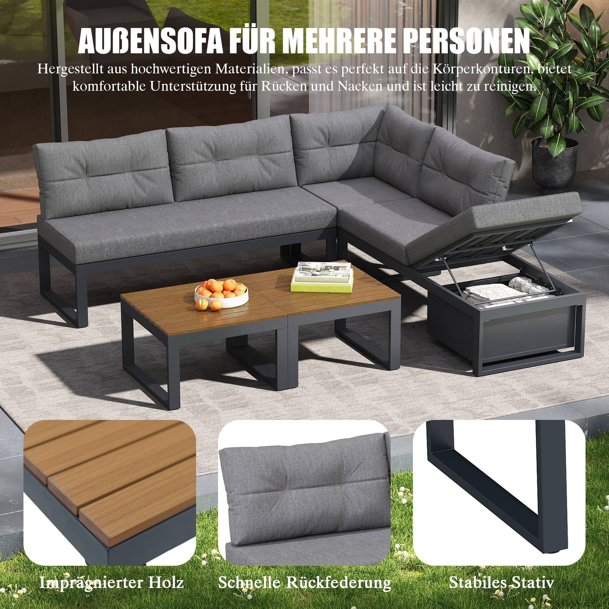 ComfortXL - Salon de jardin modulable métal terrasse dossier inclinable 4 places gris foncé - ComfortXL Outdoor Living - Image 6