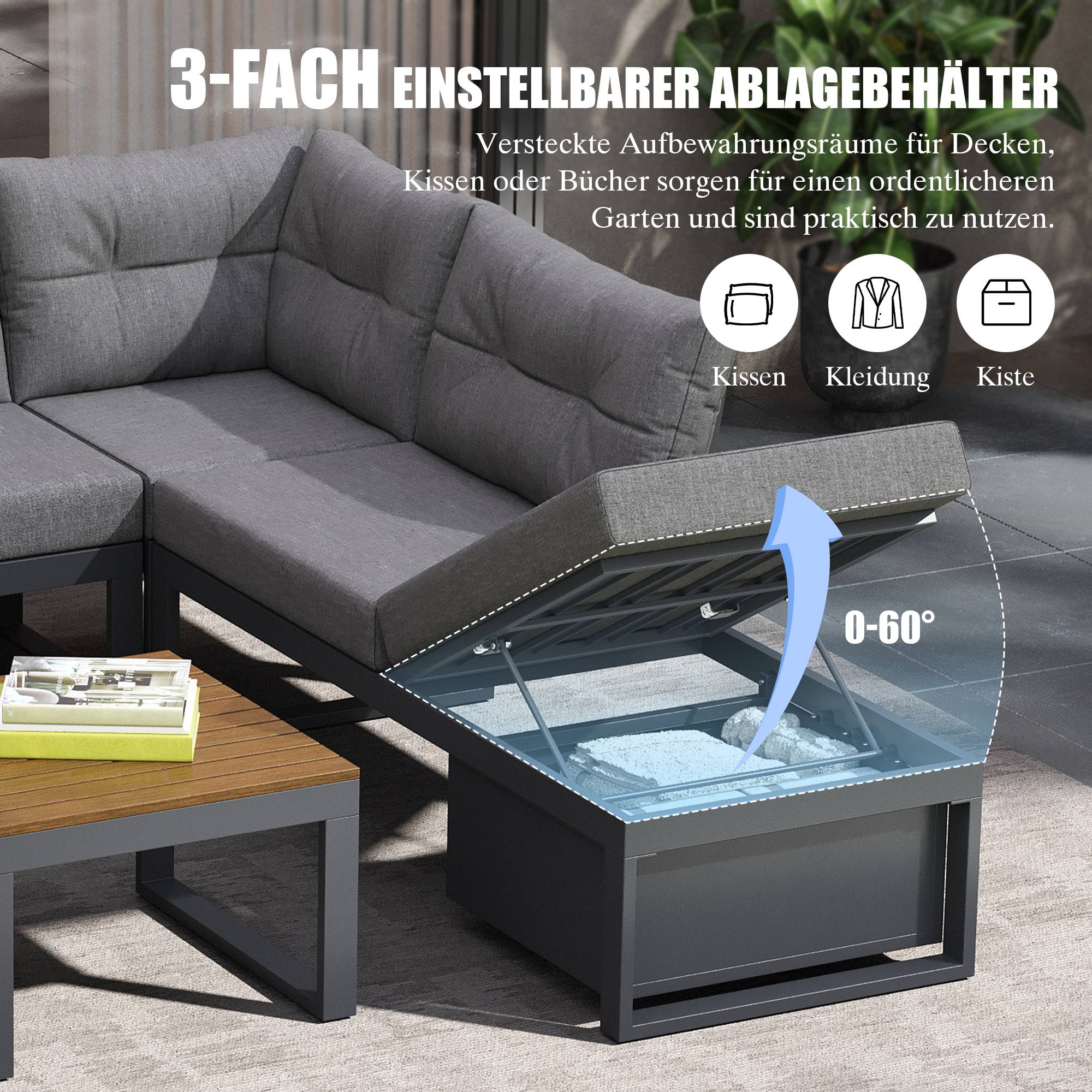 ComfortXL - Salon de jardin modulable métal terrasse dossier inclinable 4 places gris foncé - ComfortXL Outdoor Living - Image 5