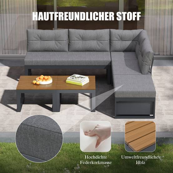 ComfortXL - Salon de jardin modulable métal terrasse dossier inclinable 4 places gris foncé - ComfortXL Outdoor Living - Image 7